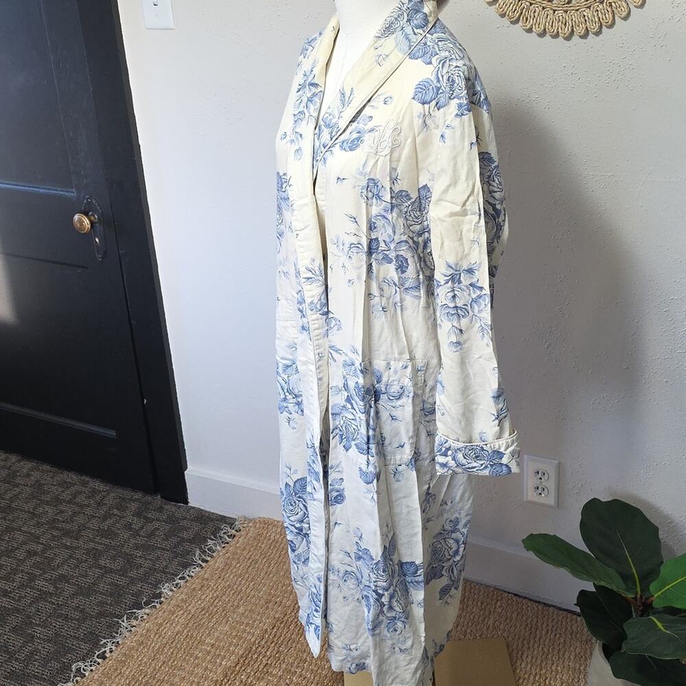 Vintage LRL Monogrammed Lauren Ralph Lauren Blue Cream Cabbage Rose Womens S